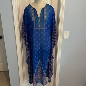 ASTR Small Blue Sheer Caftan Coverup Maxi Dress ~ Beach Bohemian Resort Vacay